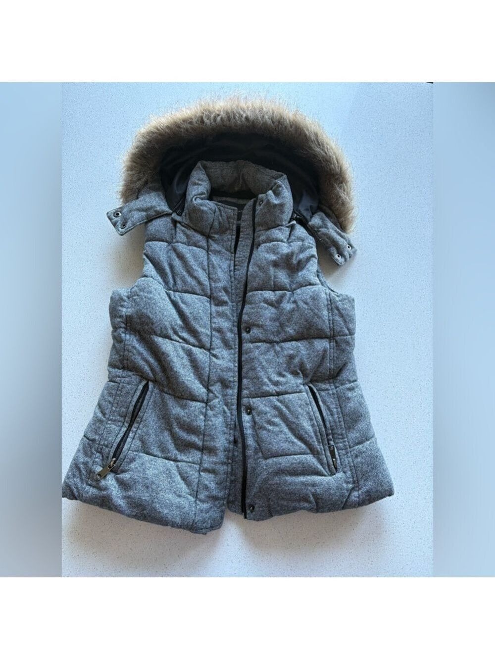 Banana Republic Gray Puffer Jacket with Faux Fur